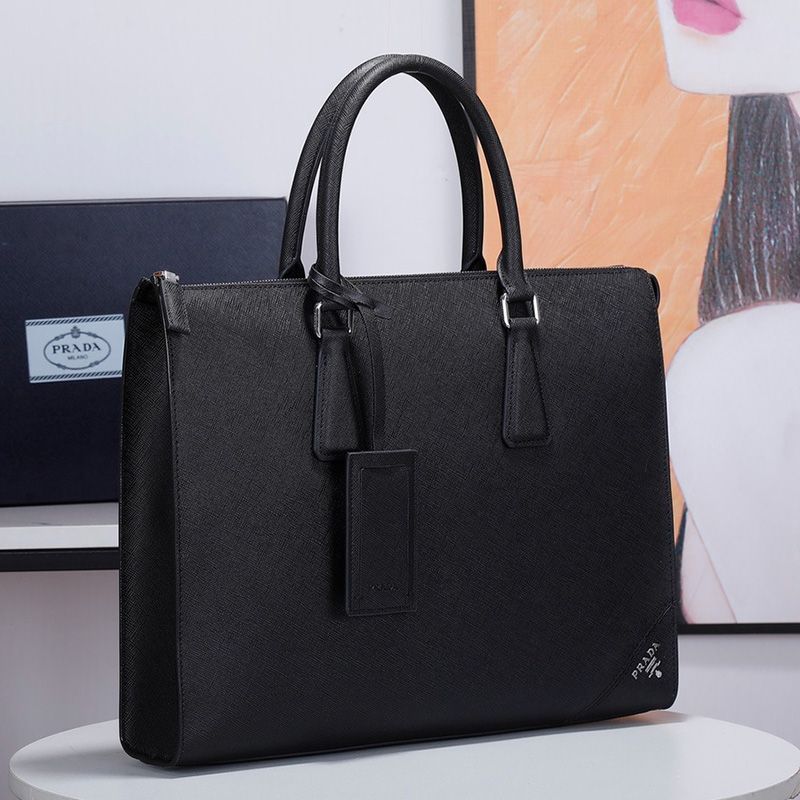 Prada 2VG010 Saffiano Leather Briefcase In Black