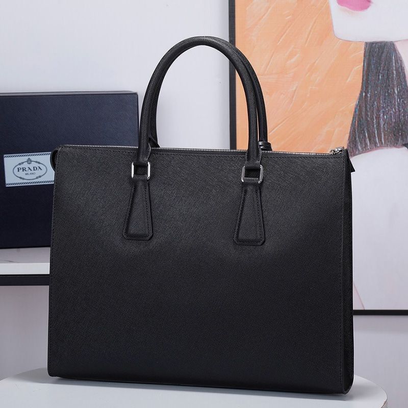 Prada 2VG010 Saffiano Leather Briefcase In Black