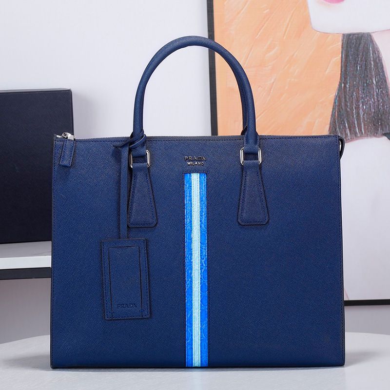 Prada 2VG020 Ribbon Saffiano Leather Briefcase In Blue