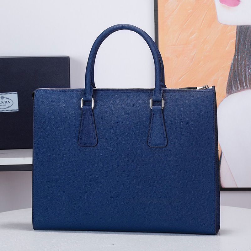 Prada 2VG020 Ribbon Saffiano Leather Briefcase In Blue