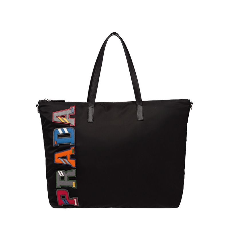 Prada 2VG024 Color-Logo Nylon Briefcase In Black