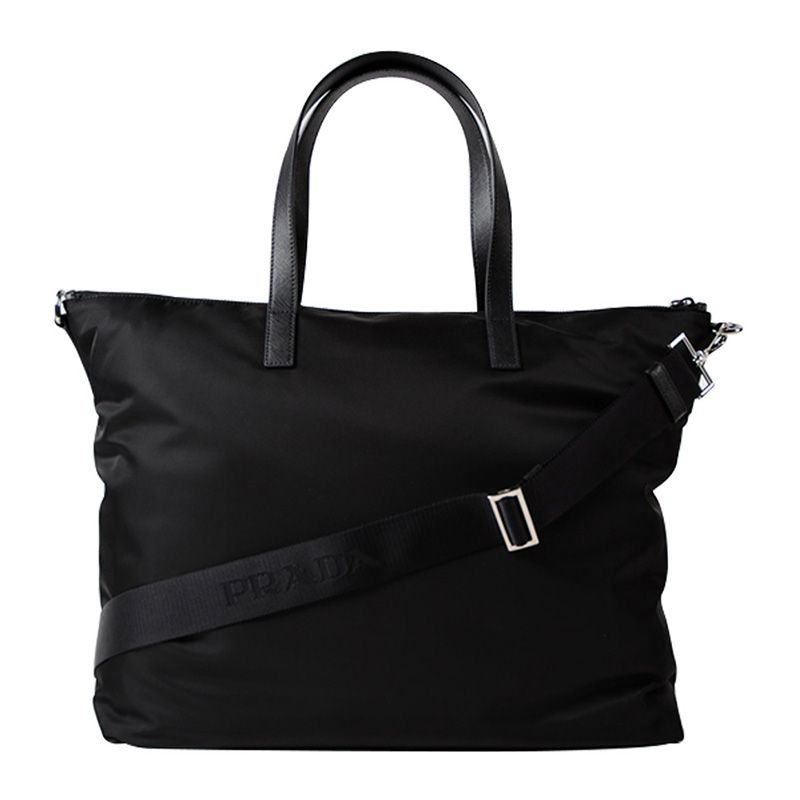 Prada 2VG024 Color-Logo Nylon Briefcase In Black/Grey