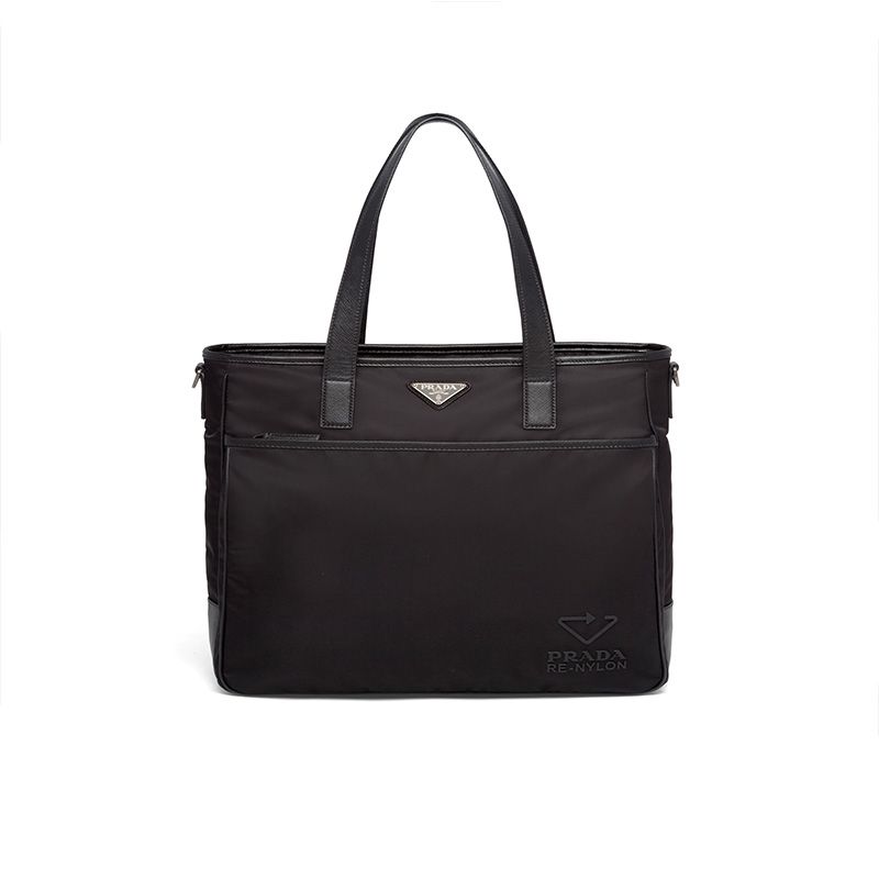 Prada 2VG032 Nylon And Saffiano Leather Tote In Black