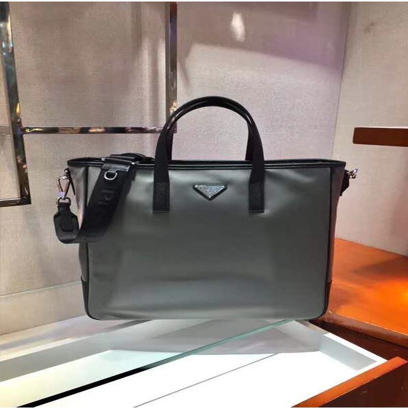 Prada 2VG064 Nylon And Saffiano Leather Tote In Grey