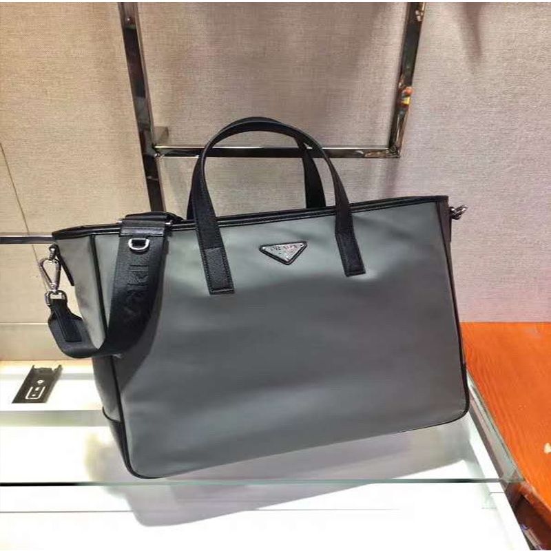 Prada 2VG064 Nylon And Saffiano Leather Tote In Grey