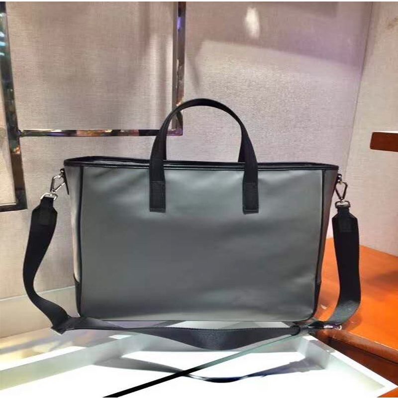 Prada 2VG064 Nylon And Saffiano Leather Tote In Grey