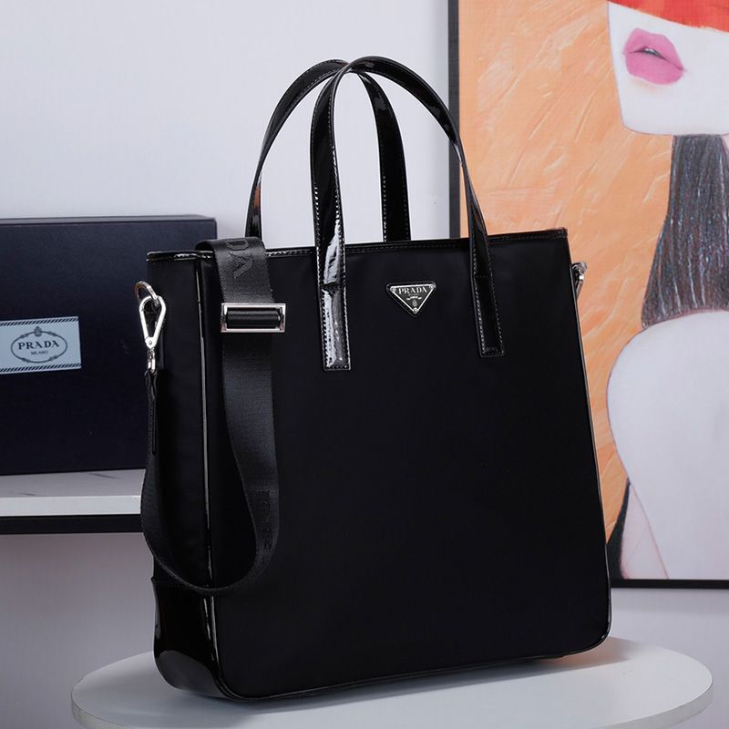 Prada 2VG064 Re-Nylon And Leather Tote In Black