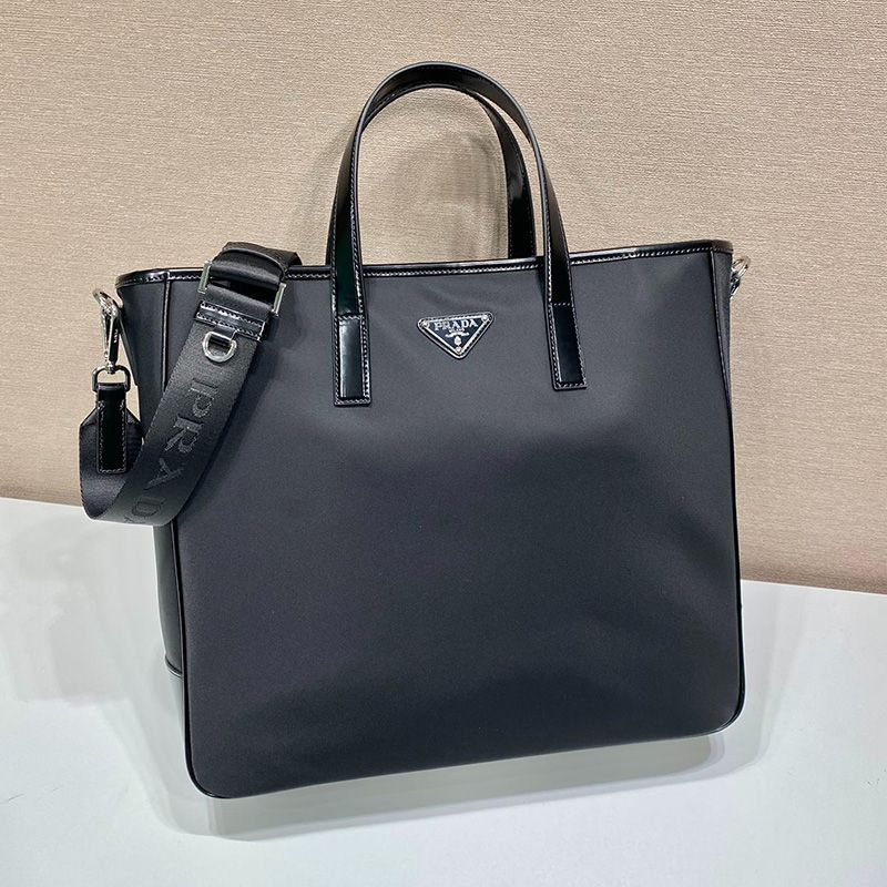 Prada 2VG064 Re-Nylon And Leather Tote In Grey