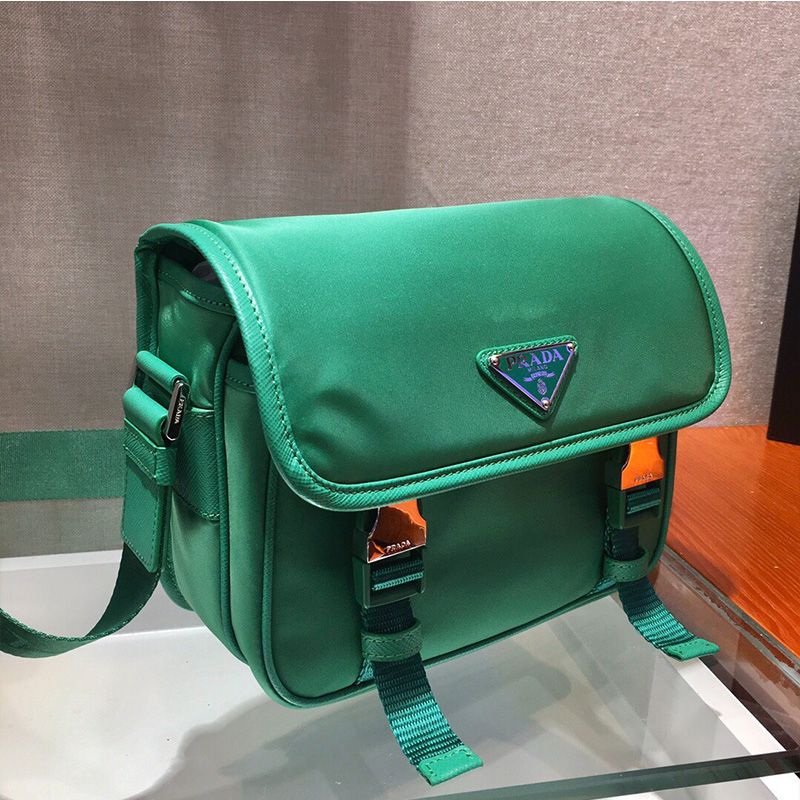 Prada 2VD034 Nylon And Saffiano Leather Bag In Green