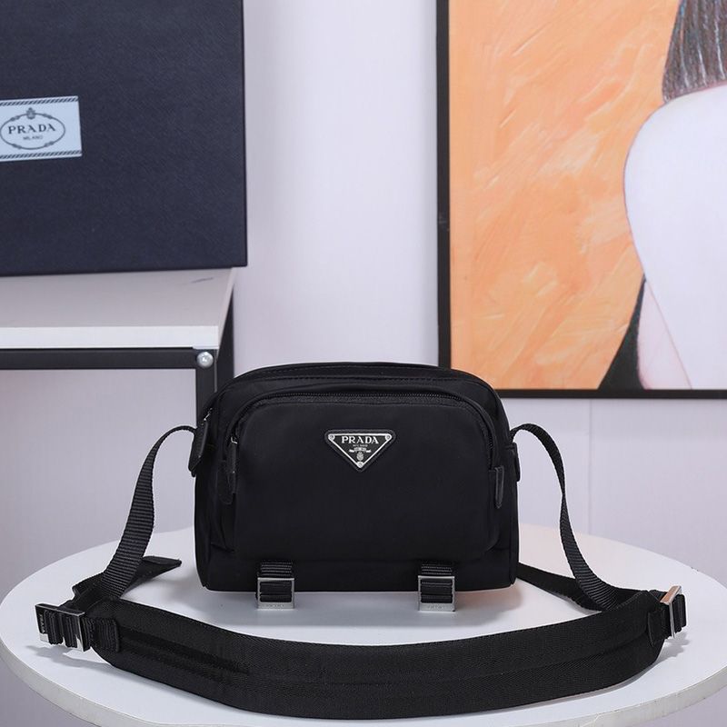 Prada 2VH043 Nylon Triangle Cross-Body Bag Black