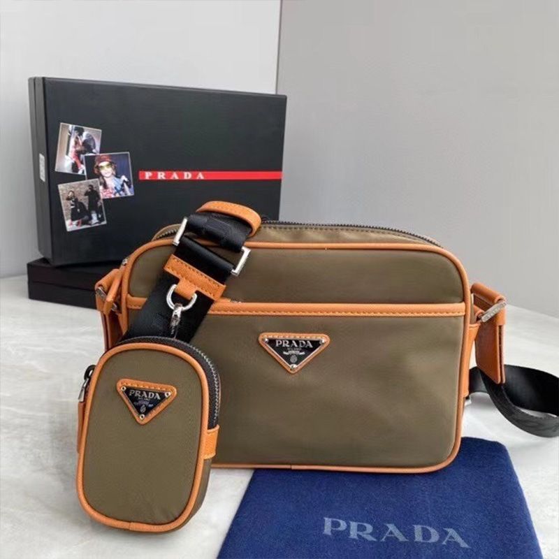 Prada 2VH048 Nylon And Saffiano Leather Bag In Brown