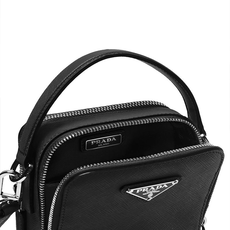 Prada 2VH067 Brique Saffiano Leather Cross-Body Bag In Black