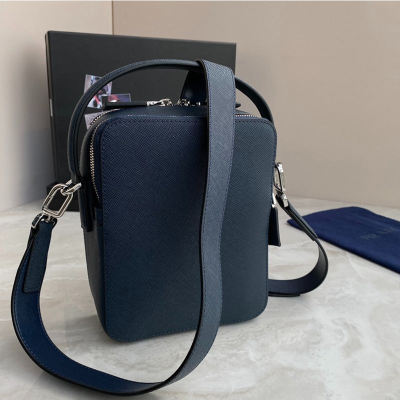 Prada 2VH067 Brique Saffiano Leather Cross-Body Bag In Blue