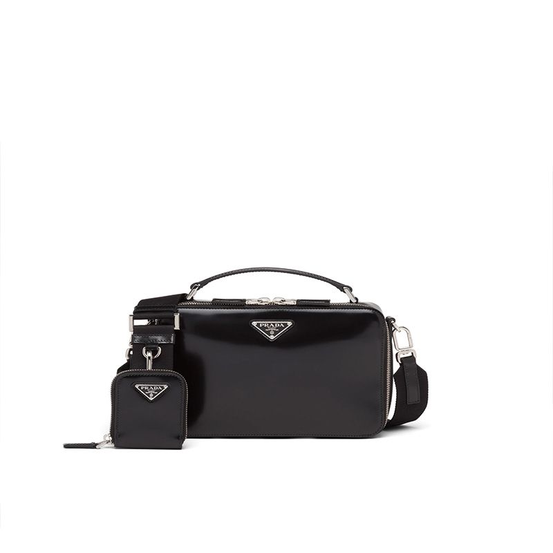 Prada 2VH069 Brushed Leather Brique Bag In Black