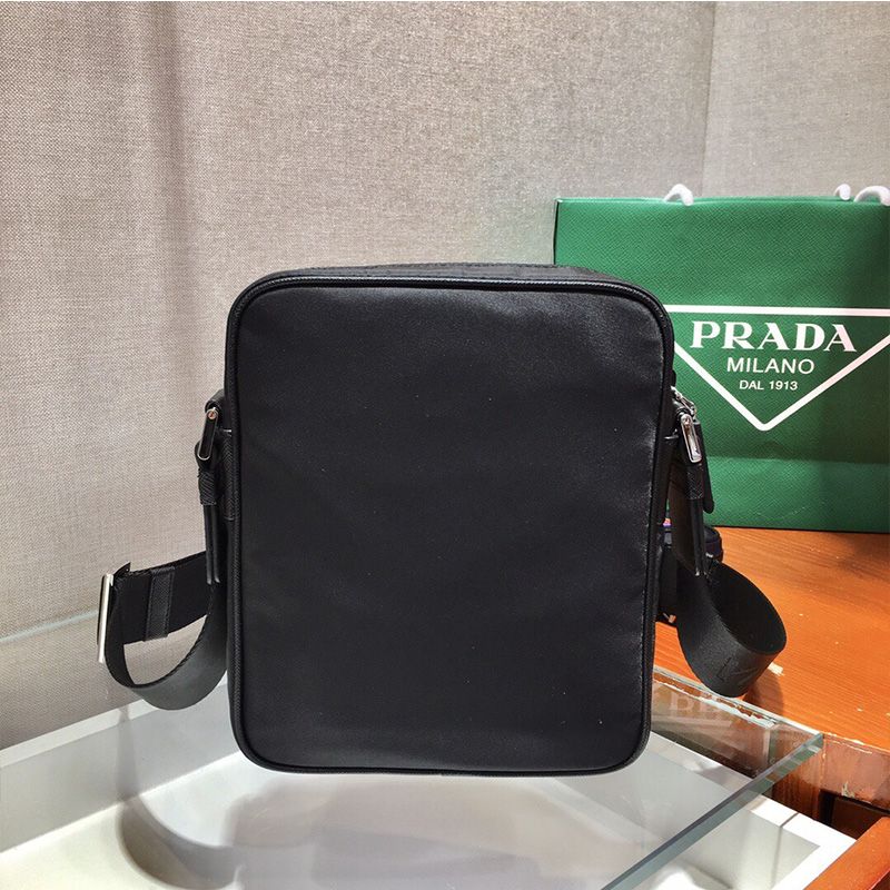 Prada 2VH112 Nylon And Saffiano Leather Shoulder Bag In Black/Red