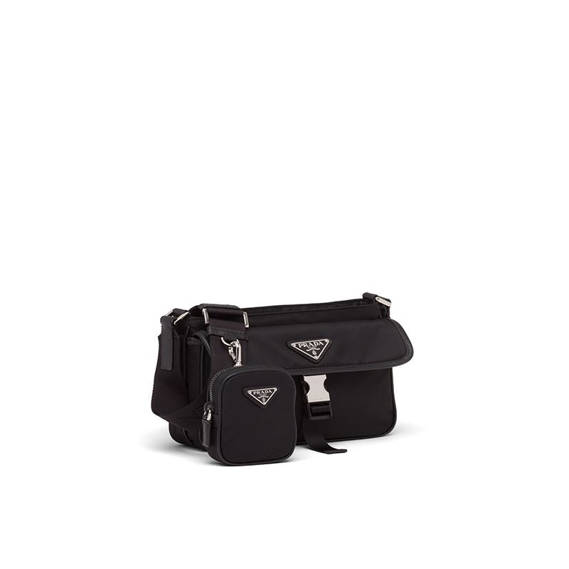 Prada 2VH133 Re-Nylon And Saffiano Leather Shoulder Bag In Black