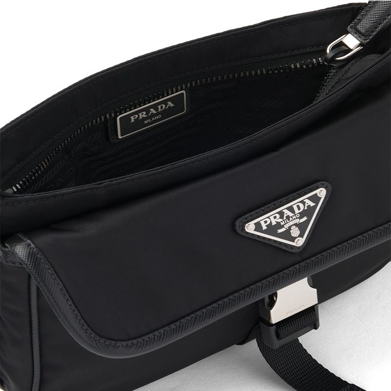 Prada 2VH133 Re-Nylon And Saffiano Leather Shoulder Bag In Black