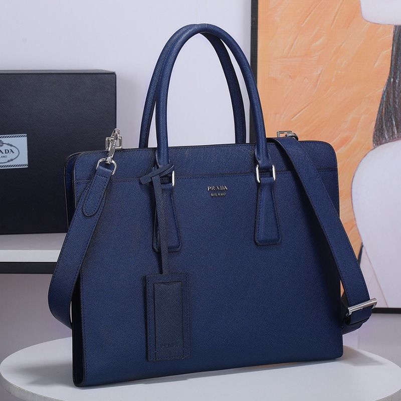 Prada 2VN006 Saffiano Leather Briefcase In Blue