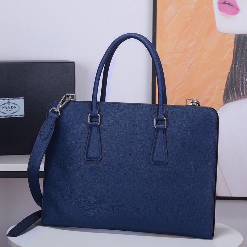 Prada 2VN006 Saffiano Leather Briefcase In Blue