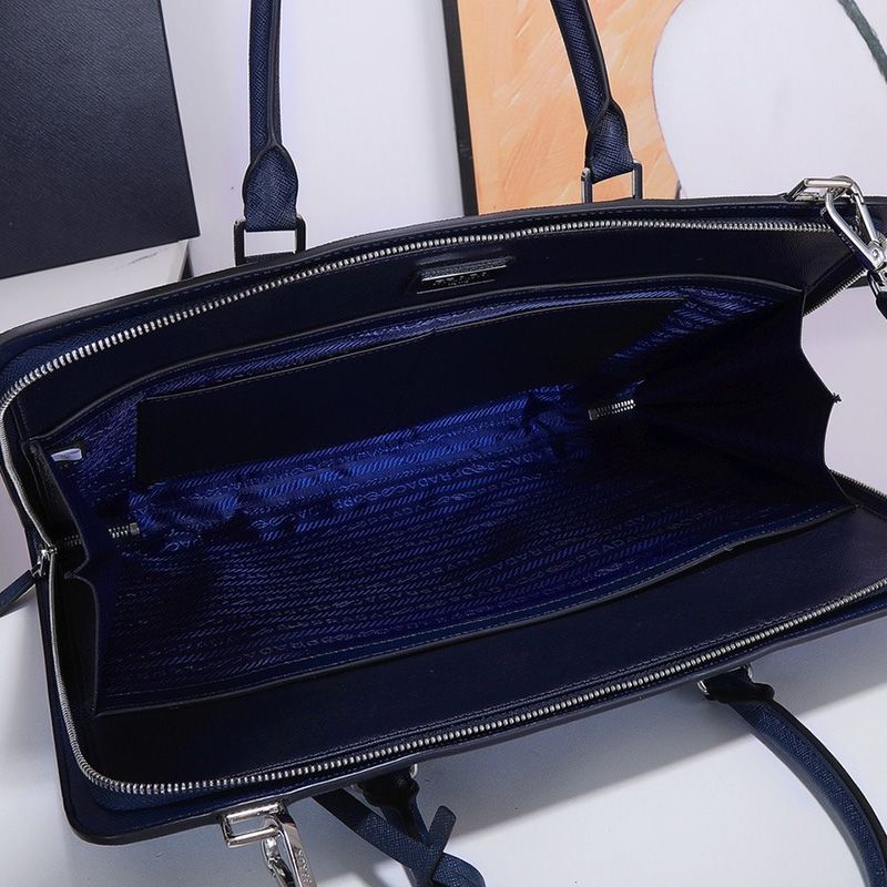 Prada 2VN006 Saffiano Leather Briefcase In Blue