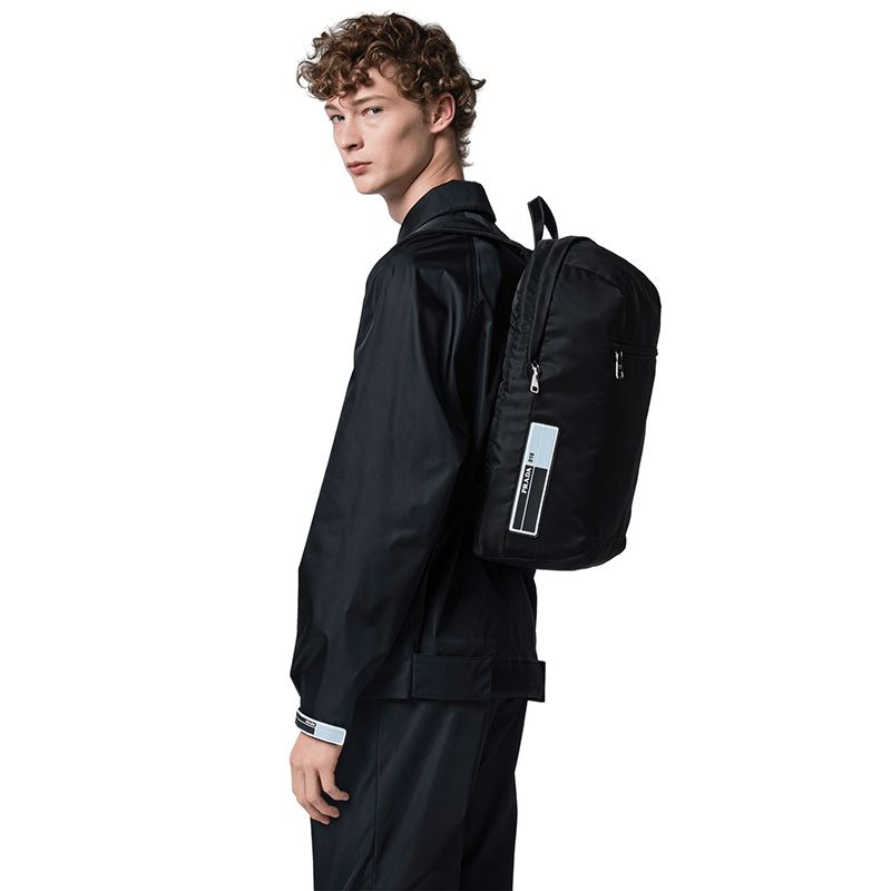 Prada 2VZ021 Rubber Logo Nylon Backpack In Black