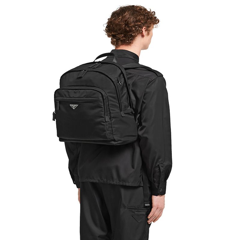 Prada 2VZ048 Nylon And Saffiano Leather Backpack In Black