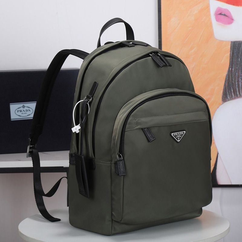 Prada 2VZ048 Nylon And Saffiano Leather Backpack In Green