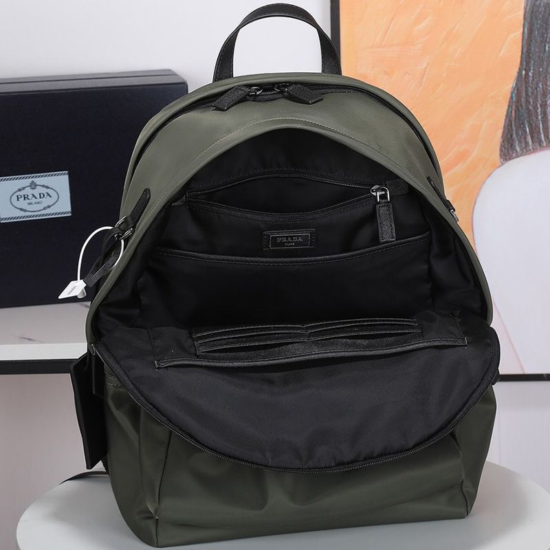 Prada 2VZ048 Nylon And Saffiano Leather Backpack In Green