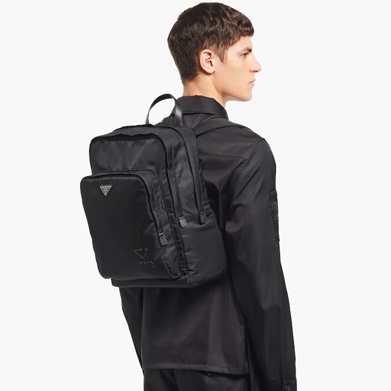 Prada 2VZ081 Re-Nylon And Saffiano Leather Backpack In Black