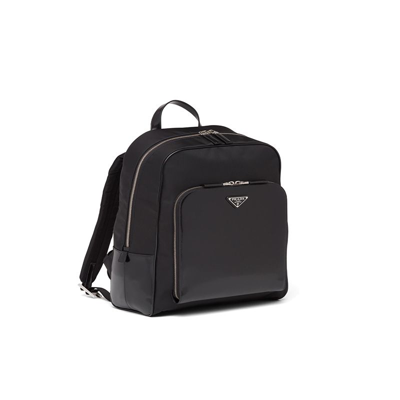 Prada 2VZ084 Re-Nylon And Leather Backpack In Black