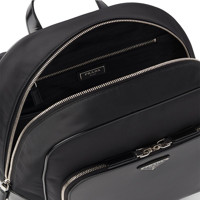 Prada 2VZ084 Re-Nylon And Leather Backpack In Black