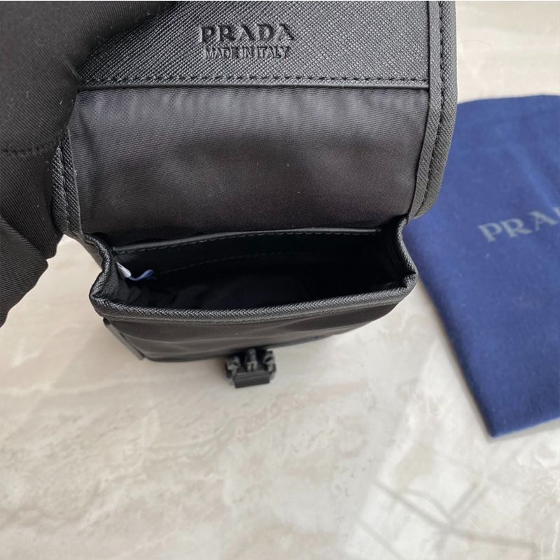 Prada 2ZH109 Nylon and Saffiano Leather Smartphone Case In Black/Red