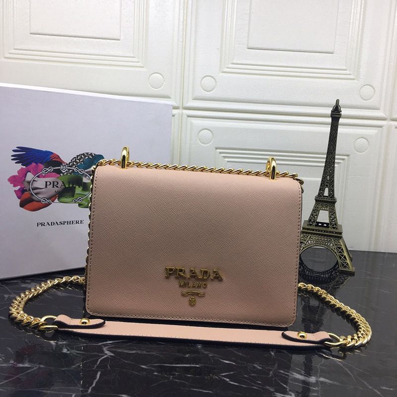 Prada 1BD133 Calf Leather Shoulder Bag In Apricot