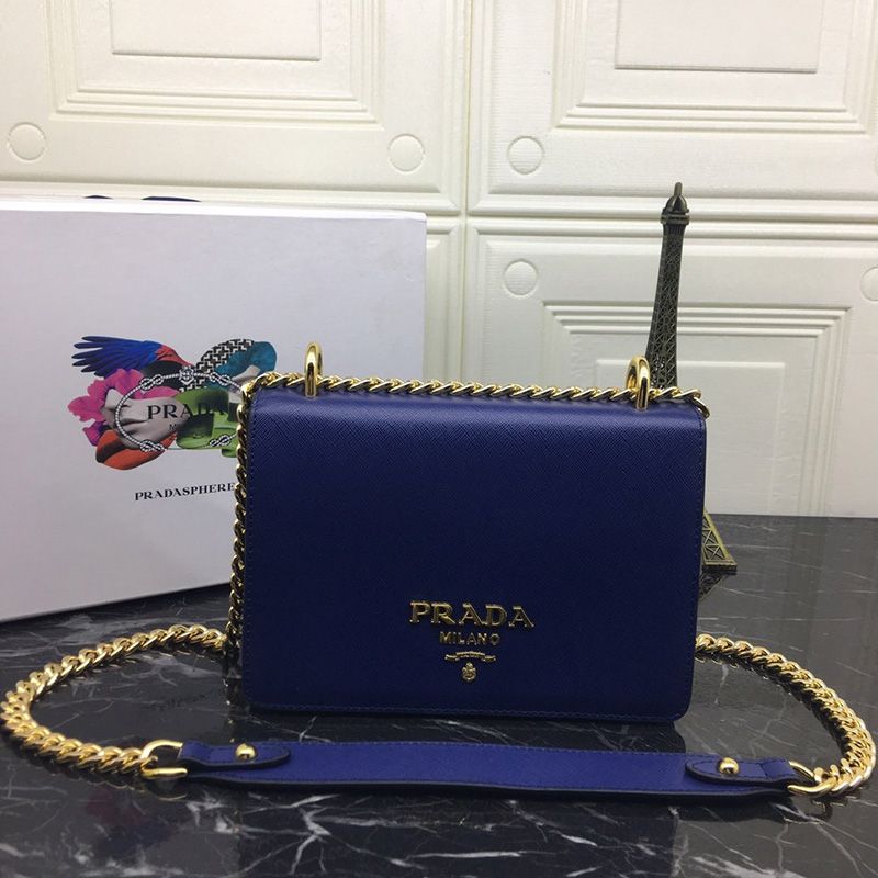 Prada 1BD133 Calf Leather Shoulder Bag In Blue