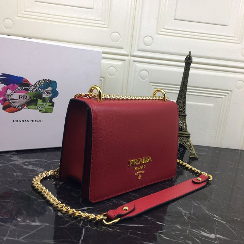 Prada 1BD133 Calf Leather Shoulder Bag In Red