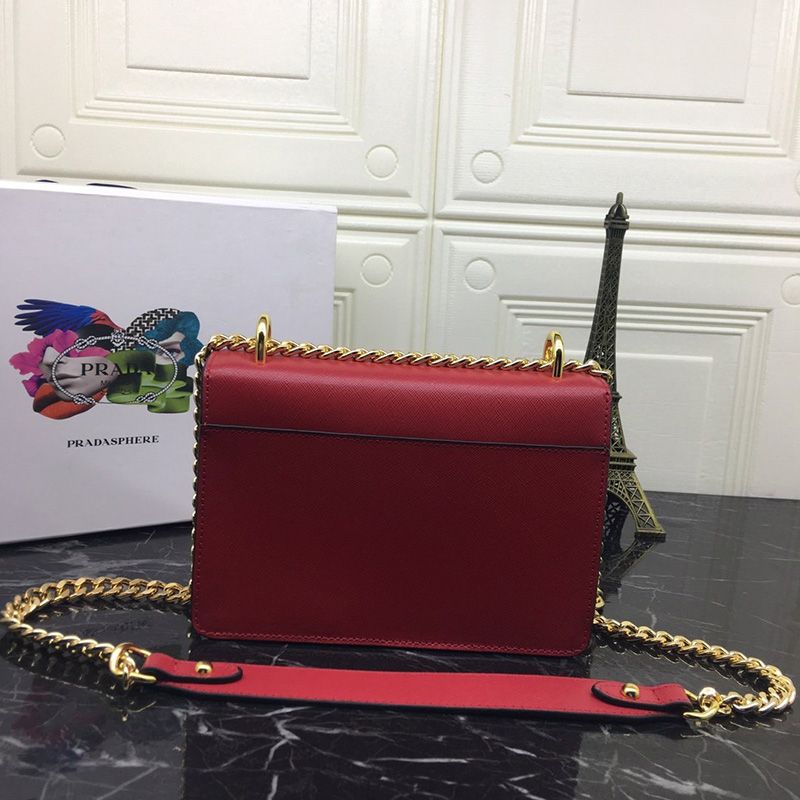 Prada 1BD133 Calf Leather Shoulder Bag In Red