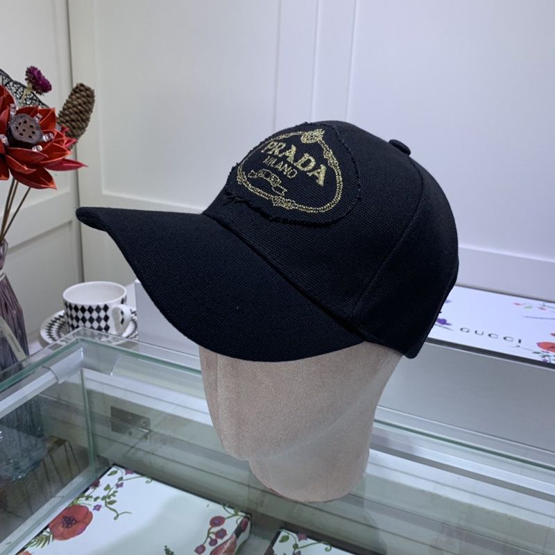 Prada Canvas Baseball Cap With Logo In Black/Gold