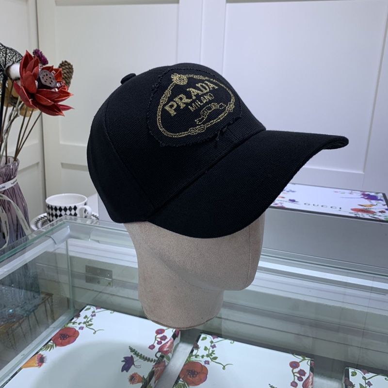 Prada Canvas Baseball Cap With Logo In Black/Gold