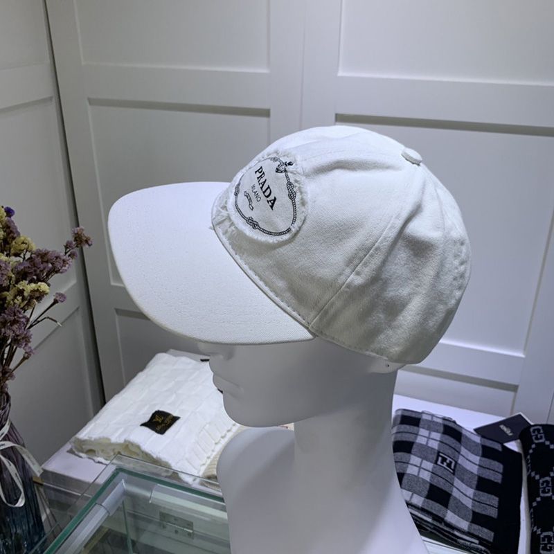 Prada Canvas Baseball Cap With Logo In White