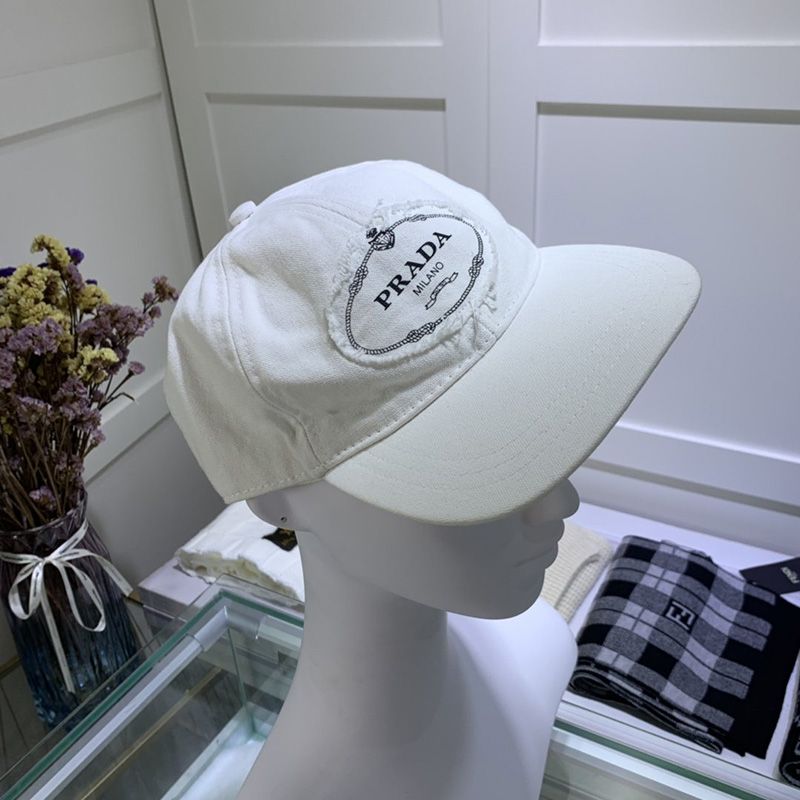 Prada Canvas Baseball Cap With Logo In White