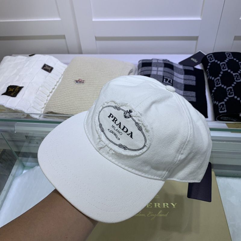 Prada Canvas Baseball Cap With Logo In White