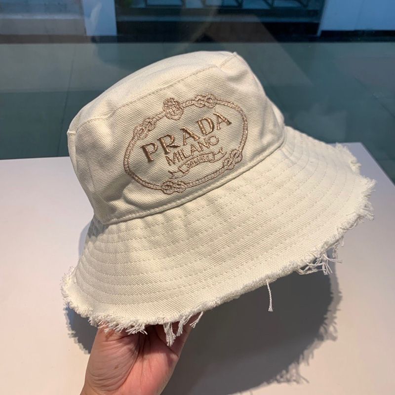 Prada Cotton Bucket Hat In White