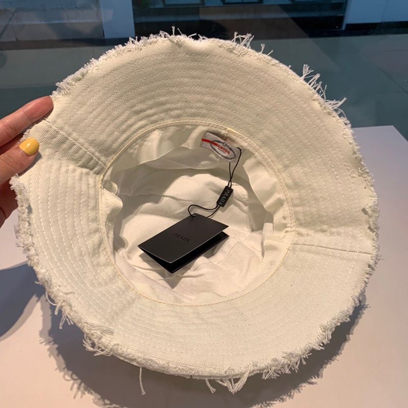 Prada Cotton Bucket Hat In White