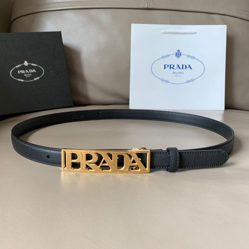 Prada Ladies Saffiano Leather Belt In Black/Gold