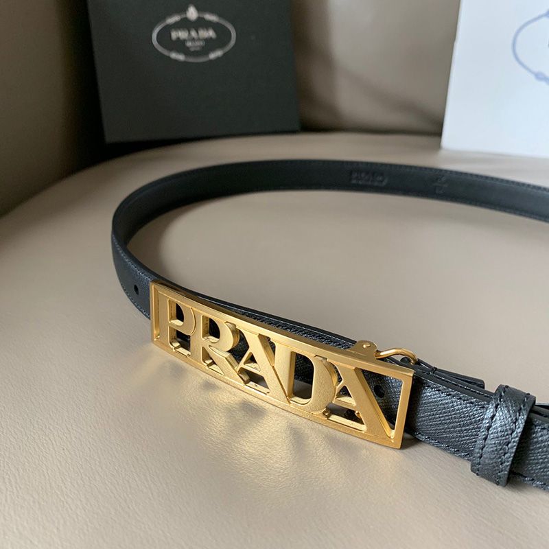 Prada Ladies Saffiano Leather Belt In Black/Gold