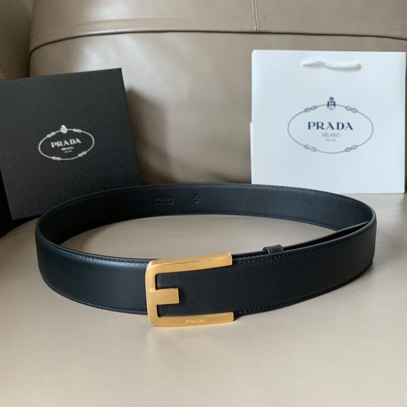 Prada Napa Leather Belt In Black/Gold