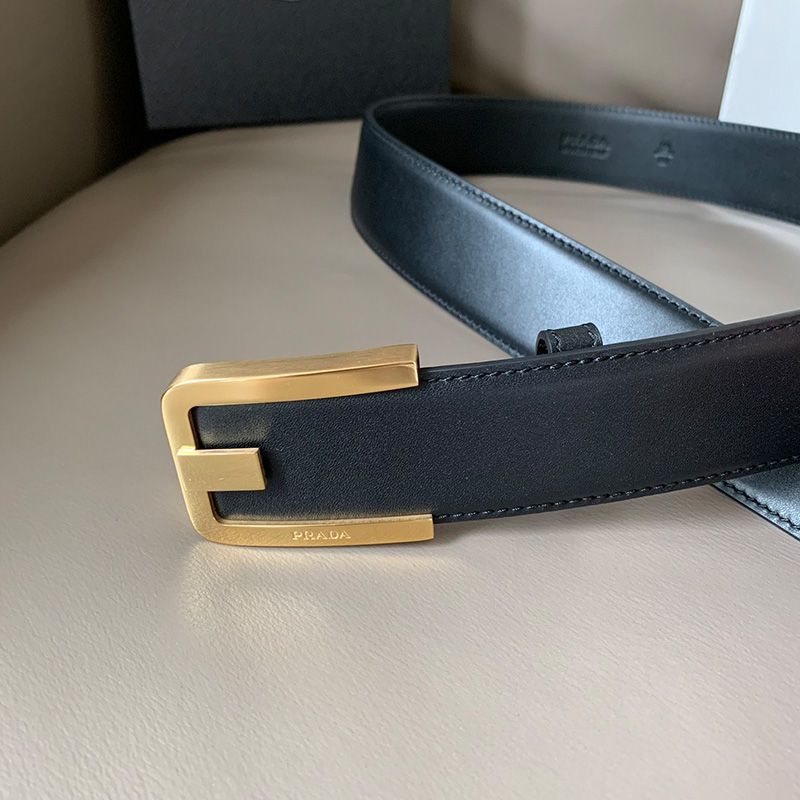 Prada Napa Leather Belt In Black/Gold