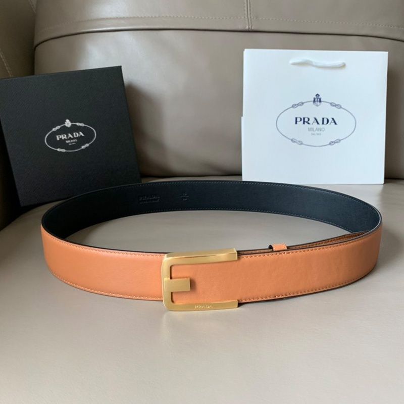 Prada Napa Leather Belt In Brown/Gold