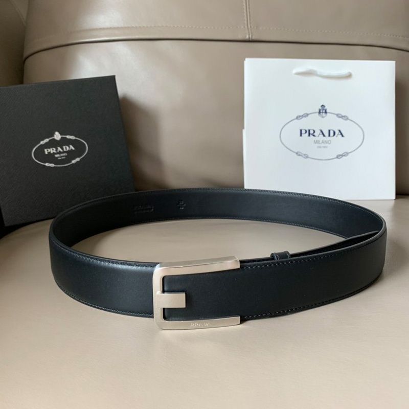 Prada Napa Leather Belt In Black/Silver