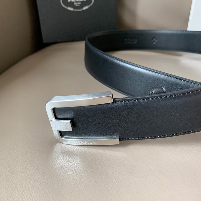 Prada Napa Leather Belt In Black/Silver